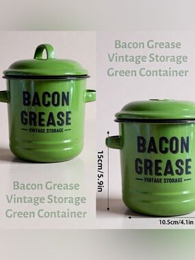 BRAND NEW! LARGE EMERALD GREEN BACON GREASE VINTAGE STORAGE CONTAINER WITH LID